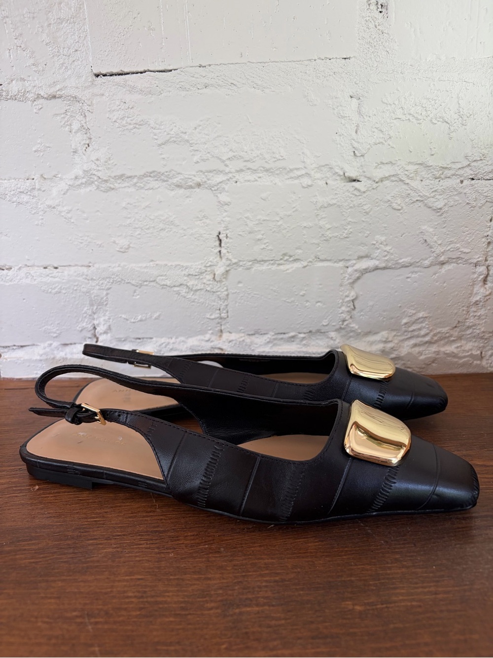 Ann Taylor Black Women's Slingback Flats with Gold Accent size 6.5